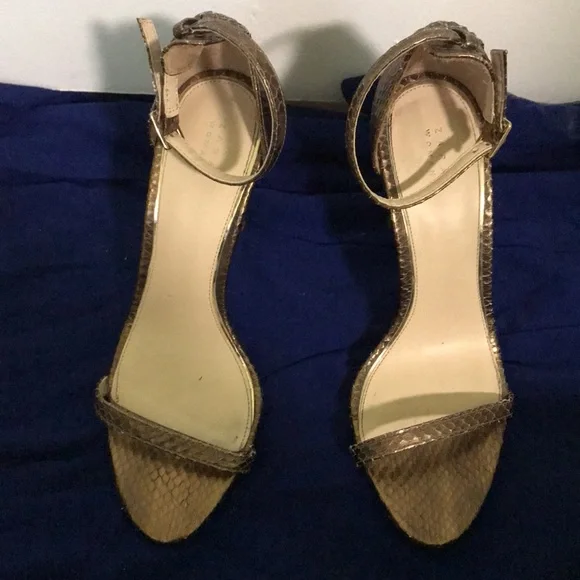 Zara, gold snakeskin, strappy sandals. - Picture 8 of 14